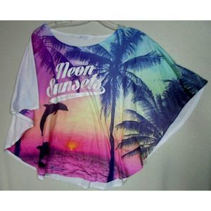 H&M Womens 14Y Girls Top "I Want Neon Sunsets Every Day" Sparkly Dolphins